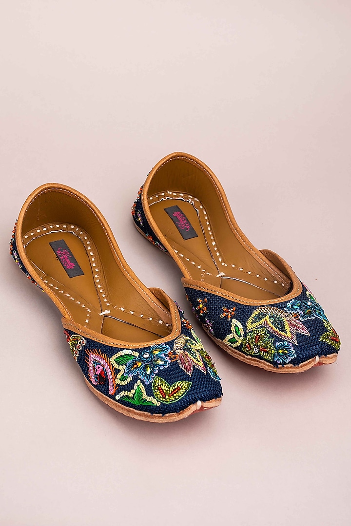 Indigo Floral Handcrafted Juttis by Kasually Klassy